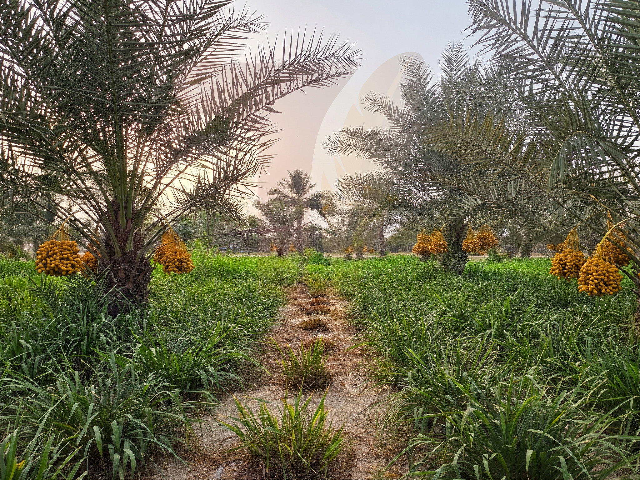 نخيل محمّل بالرطب في مزرعة عائلية