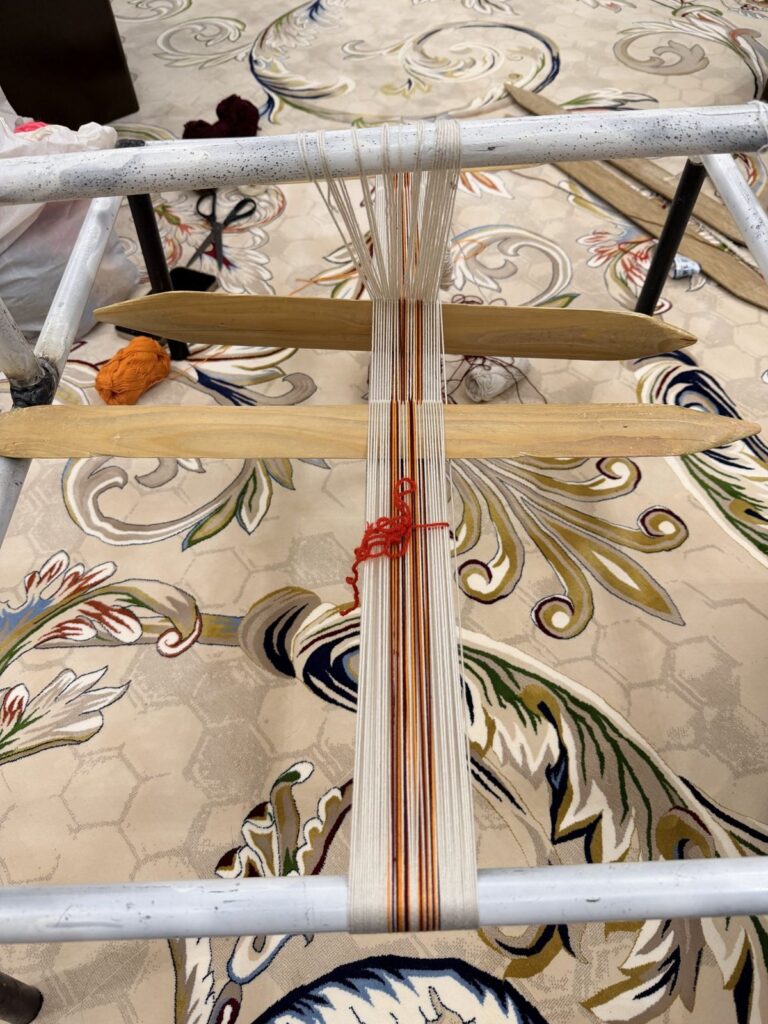A Sadu loom seen from above, ready for weaving