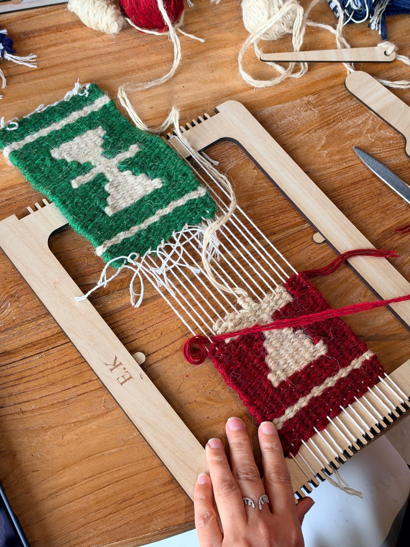 Finished woven pieces from the workshop
