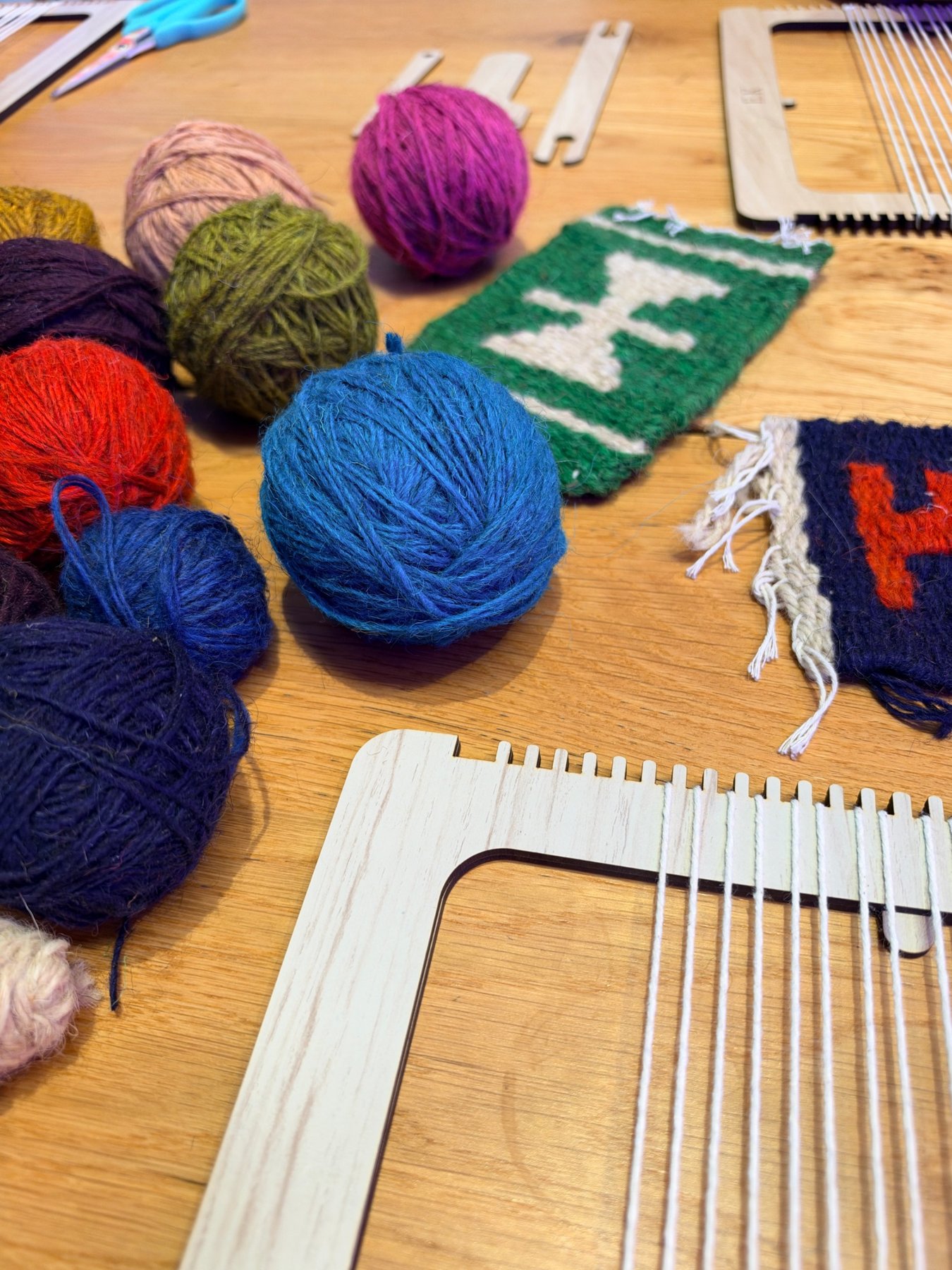 Wool and hand looms ready for the workshop